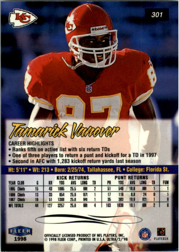 1998 Ultra #301 Tamarick Vanover back image