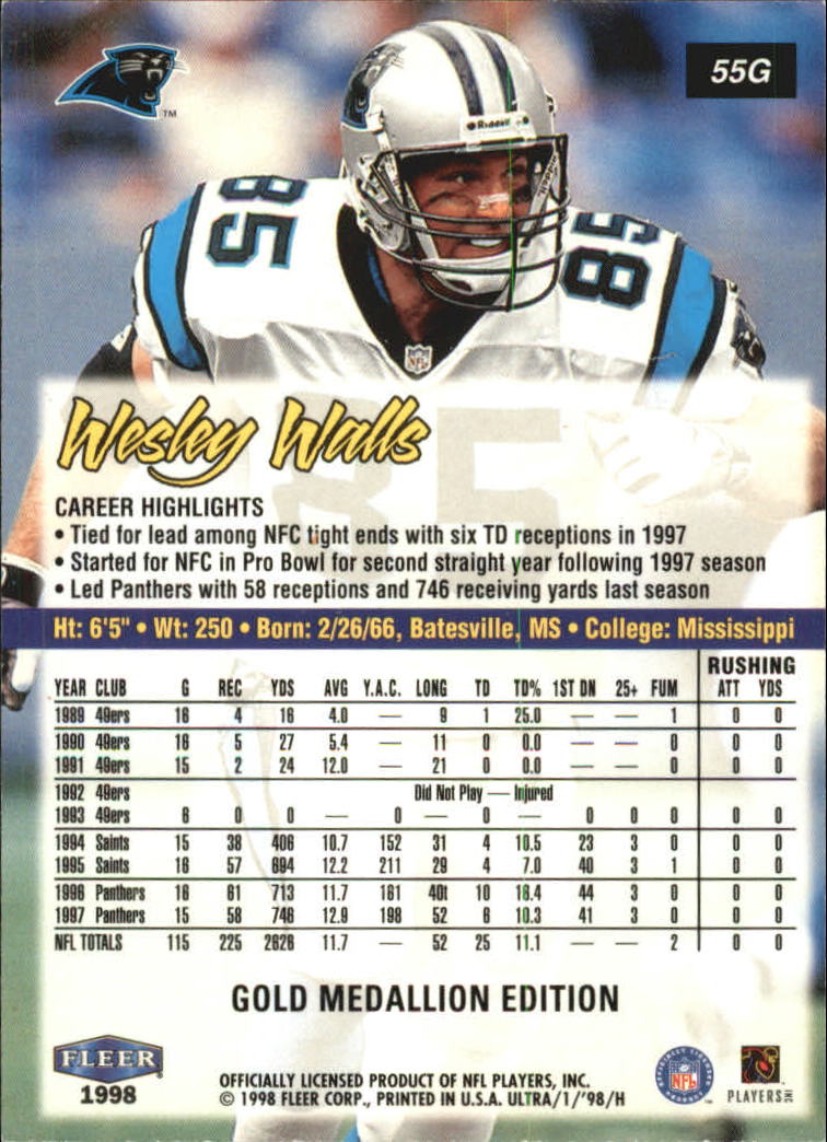 1998 Ultra Gold Medallion #55G Wesley Walls back image