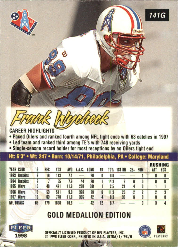1998 Ultra Gold Medallion #141G Frank Wycheck back image