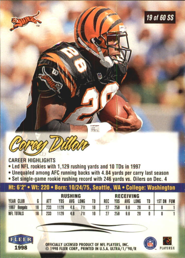 1998 Ultra Sensational Sixty #19 Corey Dillon back image