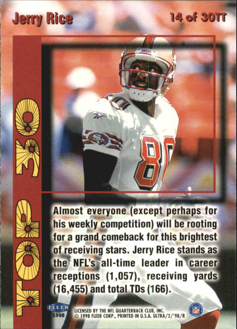 1998 Ultra Top 30 #14 Jerry Rice back image