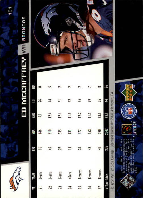 1998 Upper Deck #101 Ed McCaffrey back image