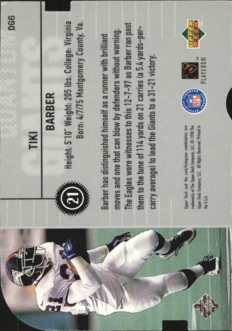 1998 Upper Deck Define the Game Die Cut Silver DG6 Tiki Barber NMMT