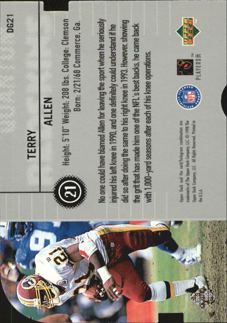 1998 Upper Deck Define the Game Die Cut Silver #DG21 Terry Allen  #'d of 1500.