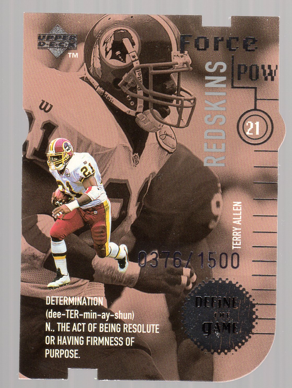 1998 Upper Deck Define the Game Die Cut Silver #DG21 Terry Allen  #'d of 1500.