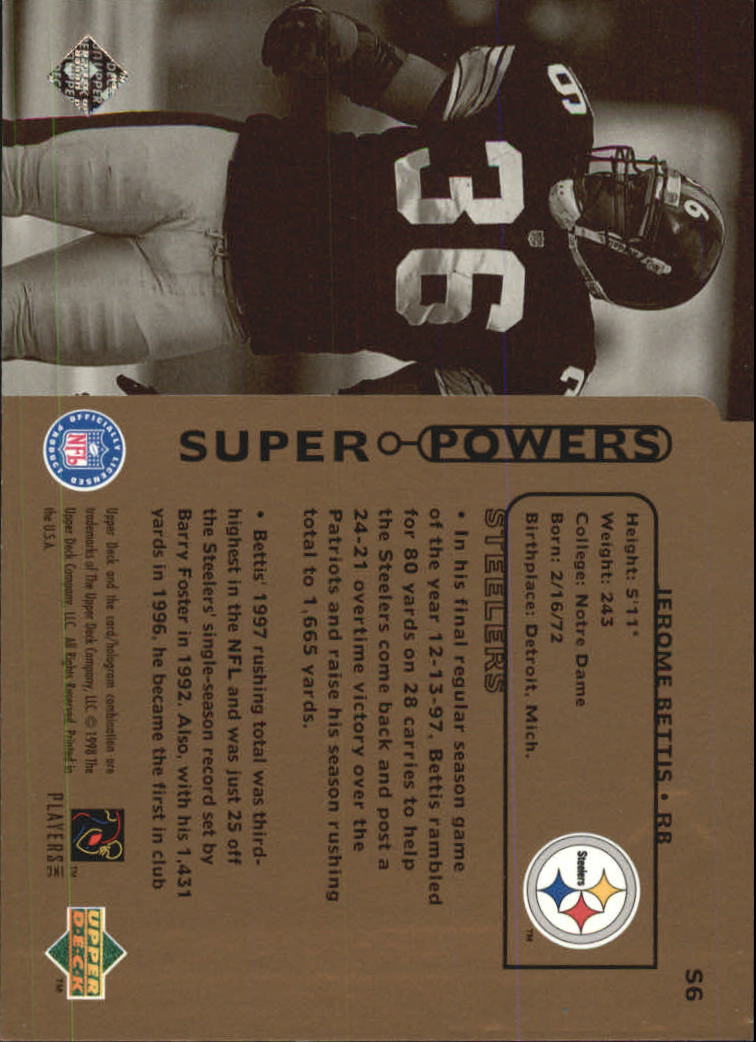 1998 Upper Deck Super Powers #S6 Jerome Bettis back image