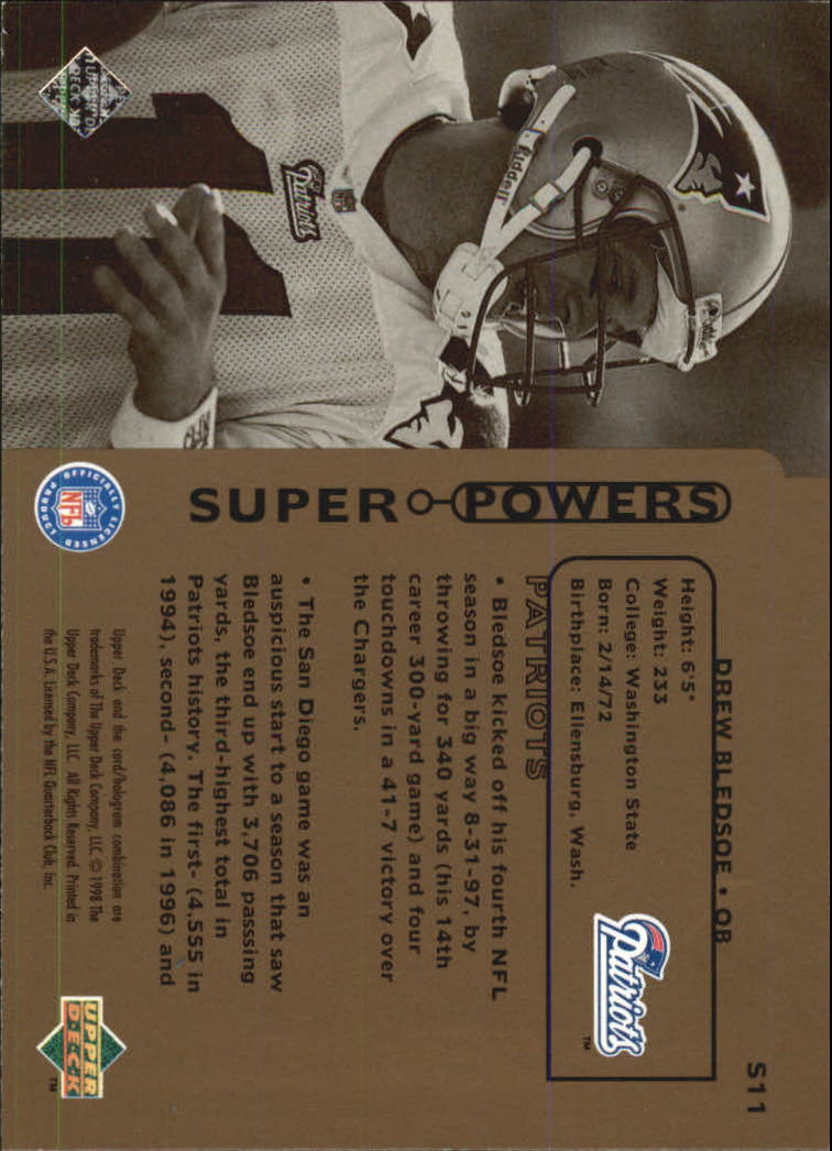 1998 Upper Deck Super Powers #S11 Drew Bledsoe back image
