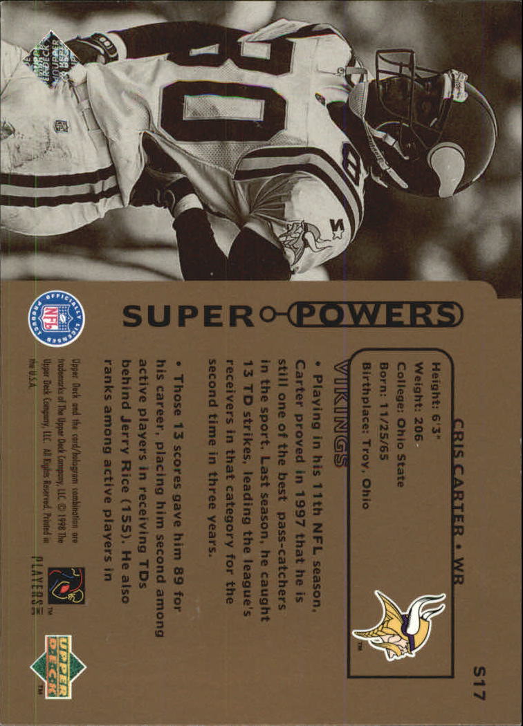 1998 Upper Deck Super Powers #S17 Cris Carter back image