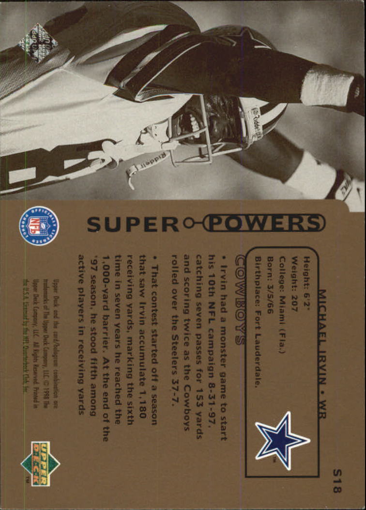 1998 Upper Deck Super Powers #S18 Michael Irvin back image