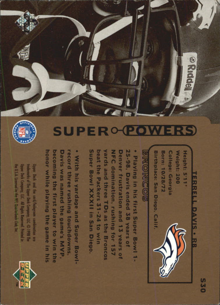 1998 Upper Deck Super Powers #S30 Terrell Davis back image