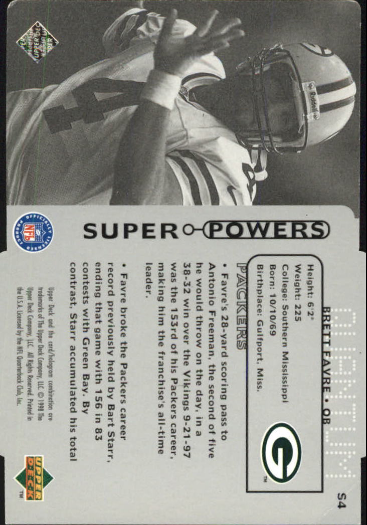 1998 Upper Deck Super Powers Die Cut Silver #S4 Brett Favre back image