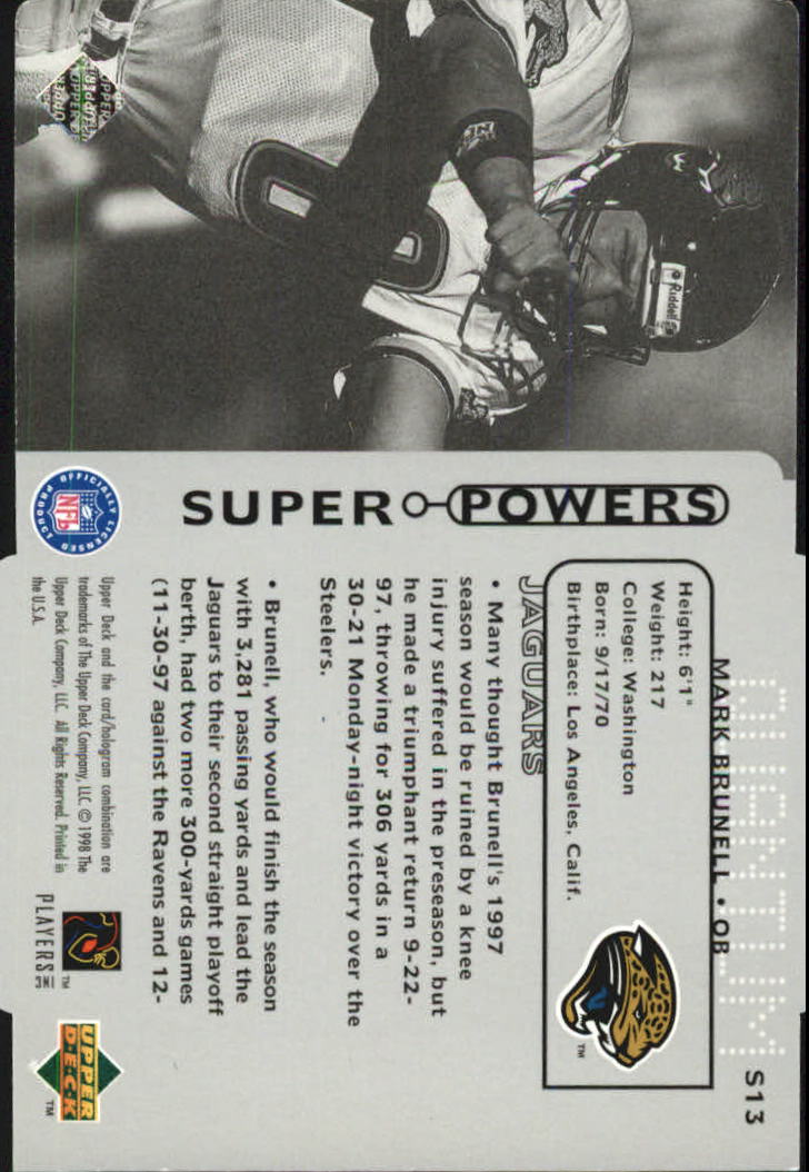 1998 Upper Deck Super Powers Die Cut Silver #S13 Mark Brunell back image