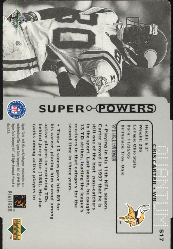 1998 Upper Deck Super Powers Die Cut Silver #S17 Cris Carter back image