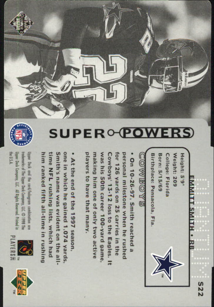1998 Upper Deck Super Powers Die Cut Silver #S22 Emmitt Smith back image