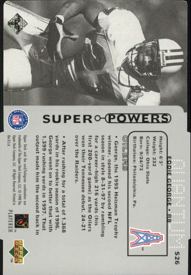 1998 Upper Deck Super Powers Die Cut Silver #S26 Eddie George back image