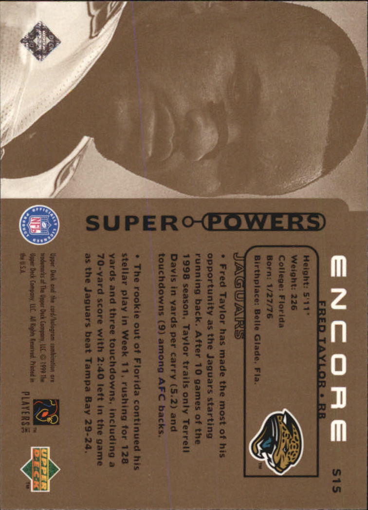 1998 Upper Deck Encore Super Powers #S15 Fred Taylor back image