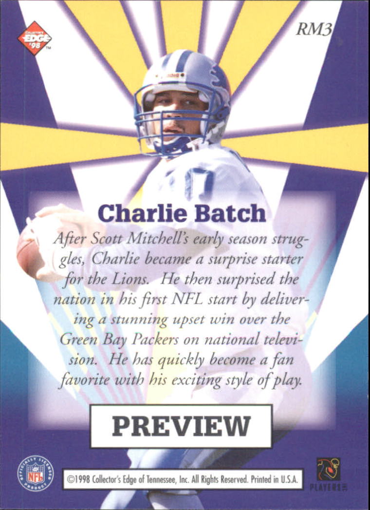 1998 Collector's Edge Masters Rookie Masters Previews #RM3 Charlie Batch back image