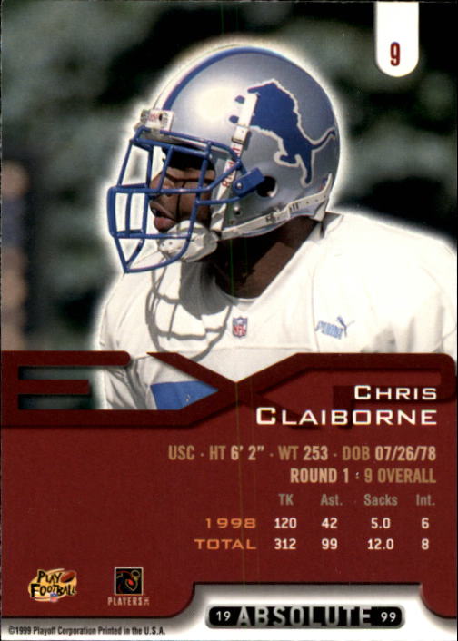 1999 Absolute EXP #9 Chris Claiborne RC back image