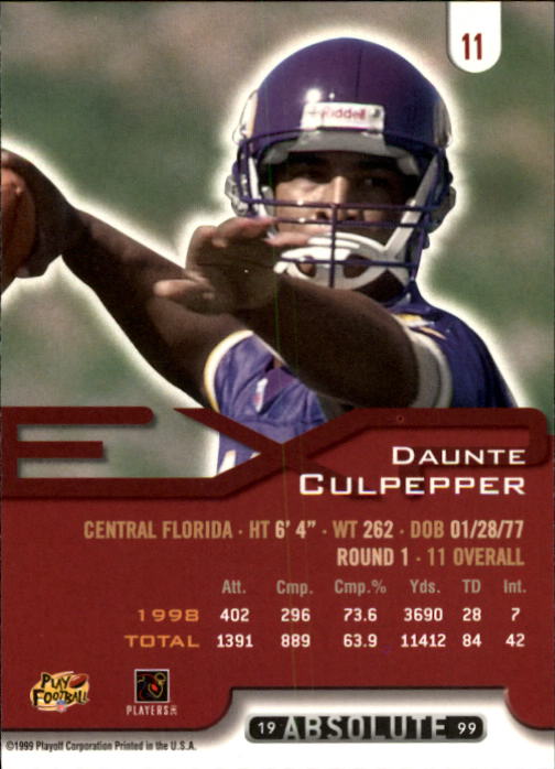 1999 Absolute EXP #11 Daunte Culpepper RC back image