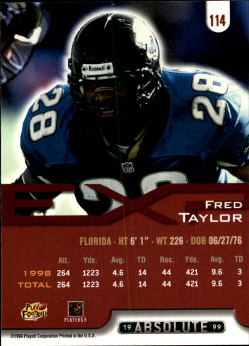 1999 Absolute EXP #114 Fred Taylor back image