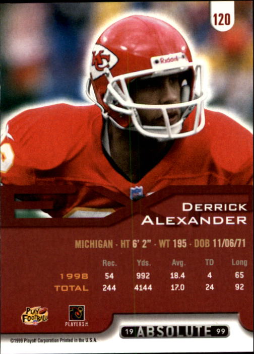 1999 Absolute EXP #120 Derrick Alexander WR back image