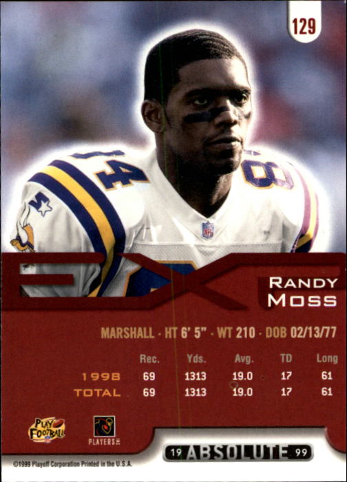 1999 Absolute EXP #129 Randy Moss back image