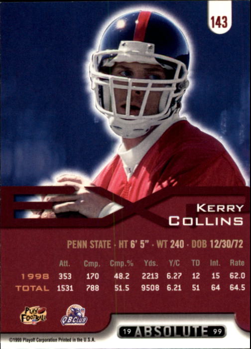1999 Absolute EXP #143 Kerry Collins back image