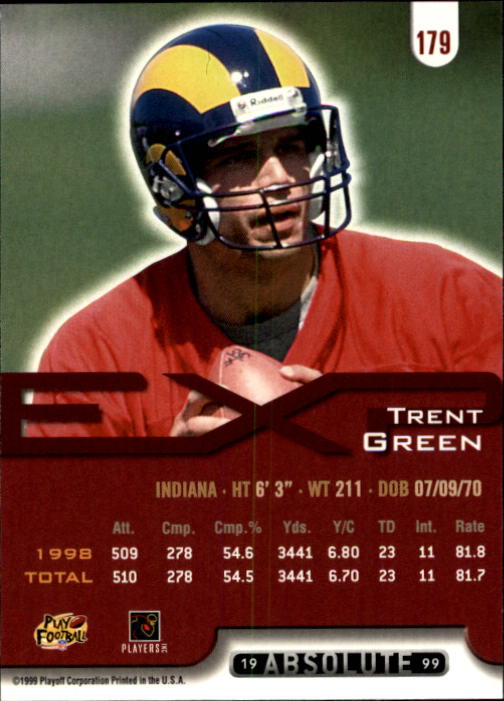 1999 Absolute EXP #179 Trent Green back image