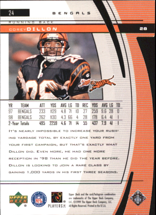 1999 Black Diamond Final Cut #24 Corey Dillon back image