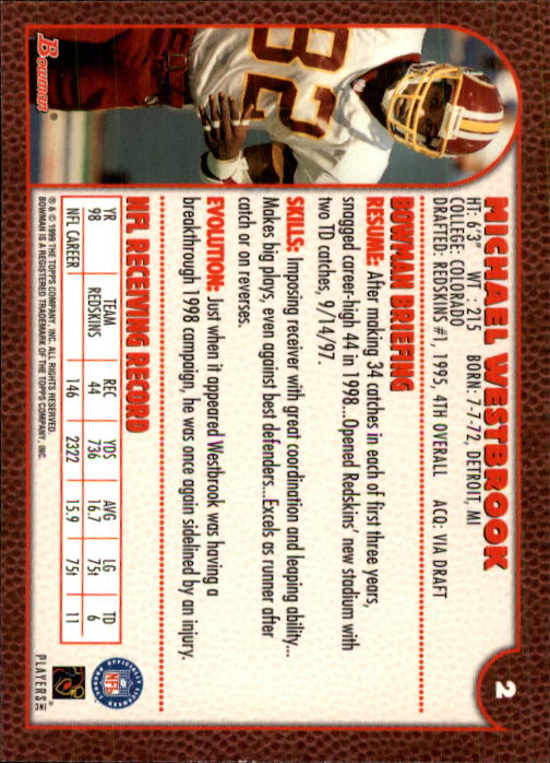 1999 Bowman #2 Michael Westbrook back image