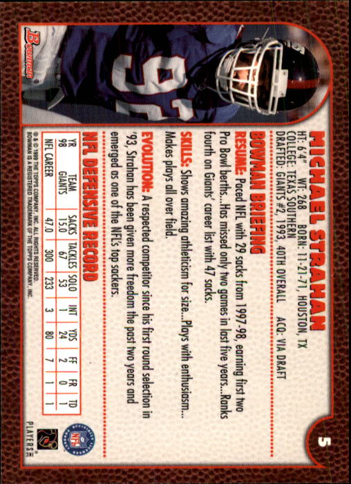 1999 Bowman #5 Michael Strahan back image