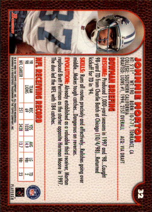 1999 Bowman #32 Johnnie Morton back image