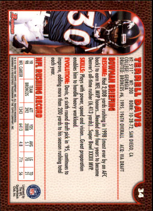 1999 Bowman #34 Terrell Davis back image
