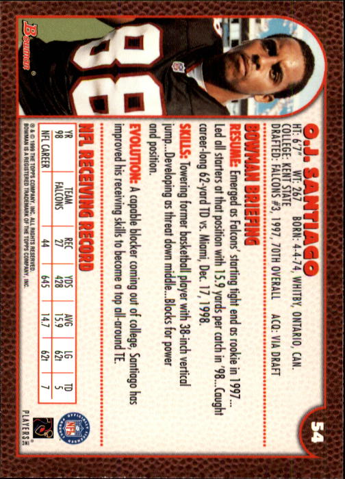 1999 Bowman #54 O.J. Santiago back image