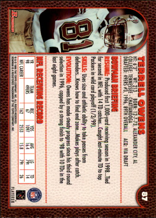 1999 Bowman #87 Terrell Owens back image