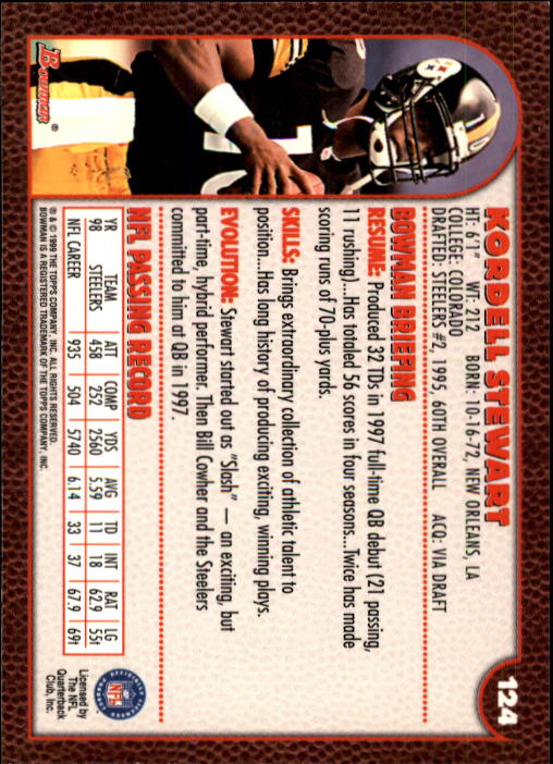 1999 Bowman #124 Kordell Stewart back image