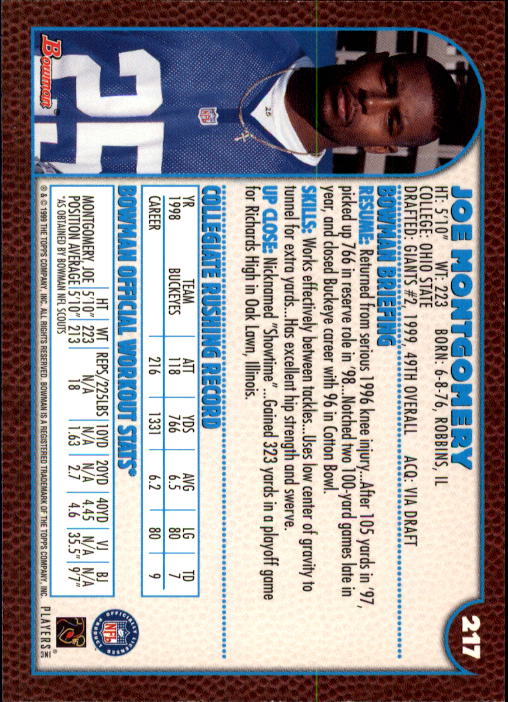 1999 Bowman #217 Joe Montgomery RC back image