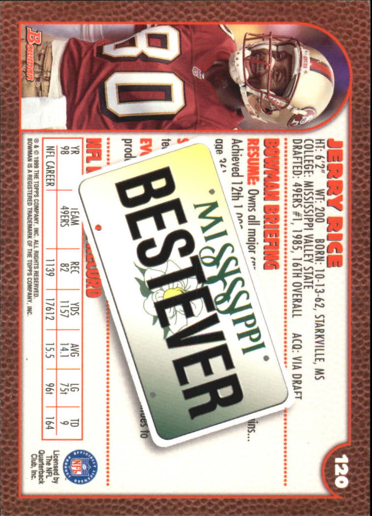 1999 Bowman Interstate #120 Jerry Rice back image