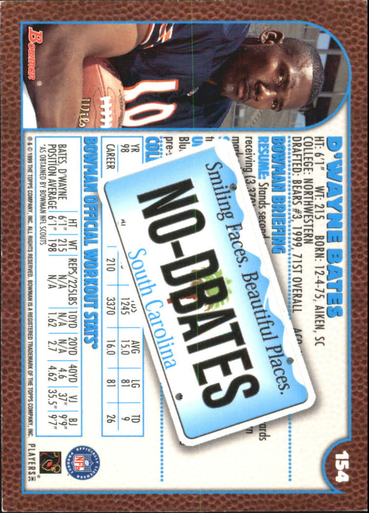 1999 Bowman Interstate #154 D'Wayne Bates back image