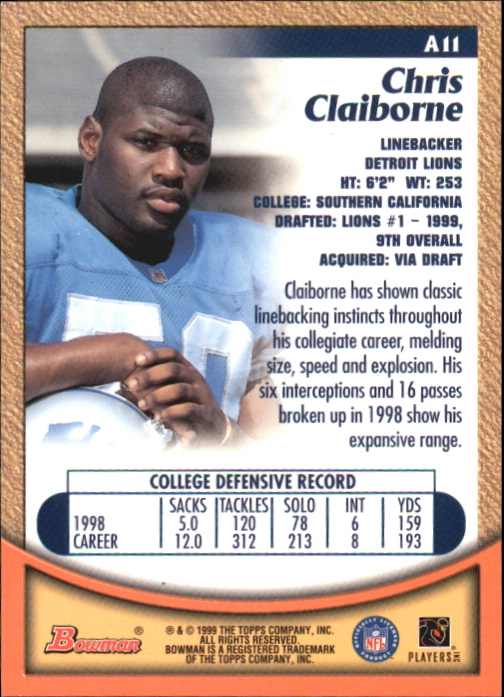 1999 Bowman Autographs #A11 Chris Claiborne S back image