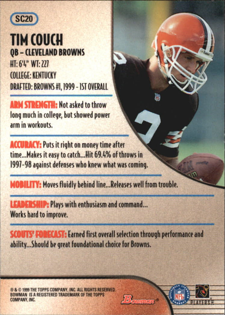 1999 Bowman Scout's Choice #SC20 Tim Couch back image