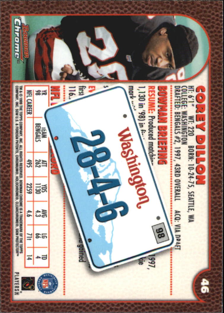 1999 Bowman Chrome Interstate #46 Corey Dillon back image