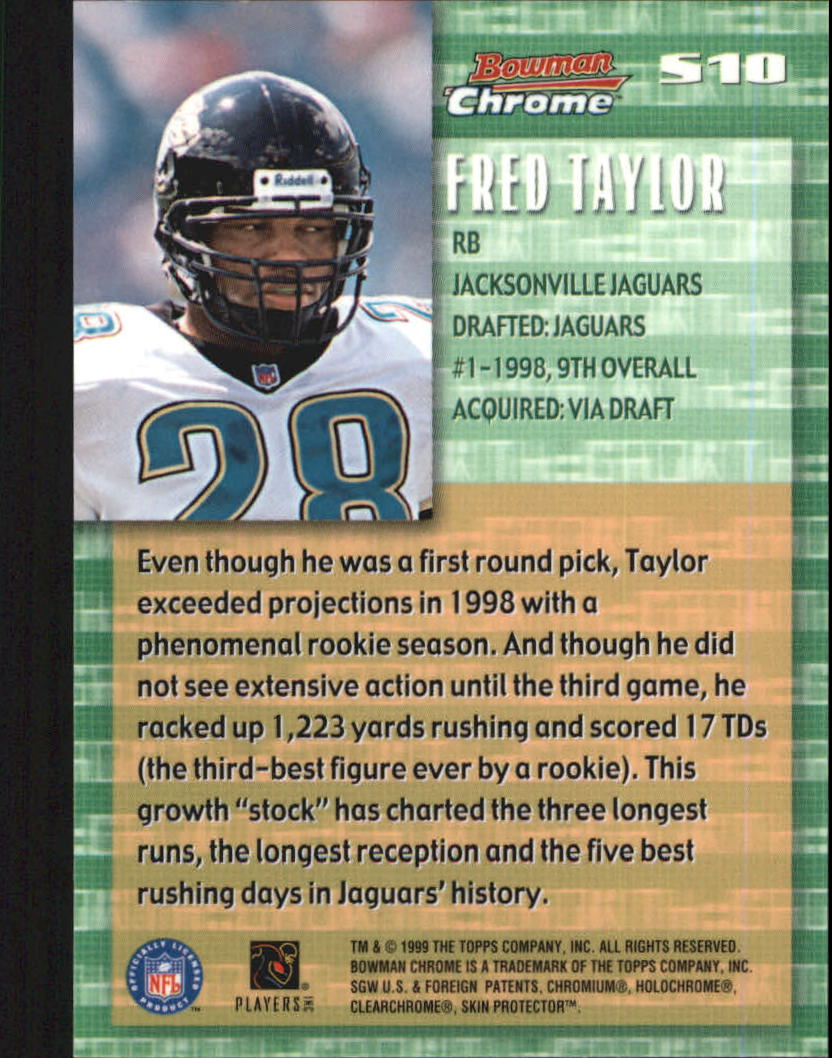 1999 Bowman Chrome Stock in the Game #S10 Fred Taylor back image