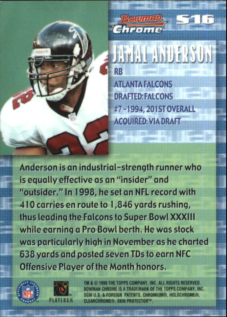 1999 Bowman Chrome Stock in the Game #S16 Jamal Anderson back image