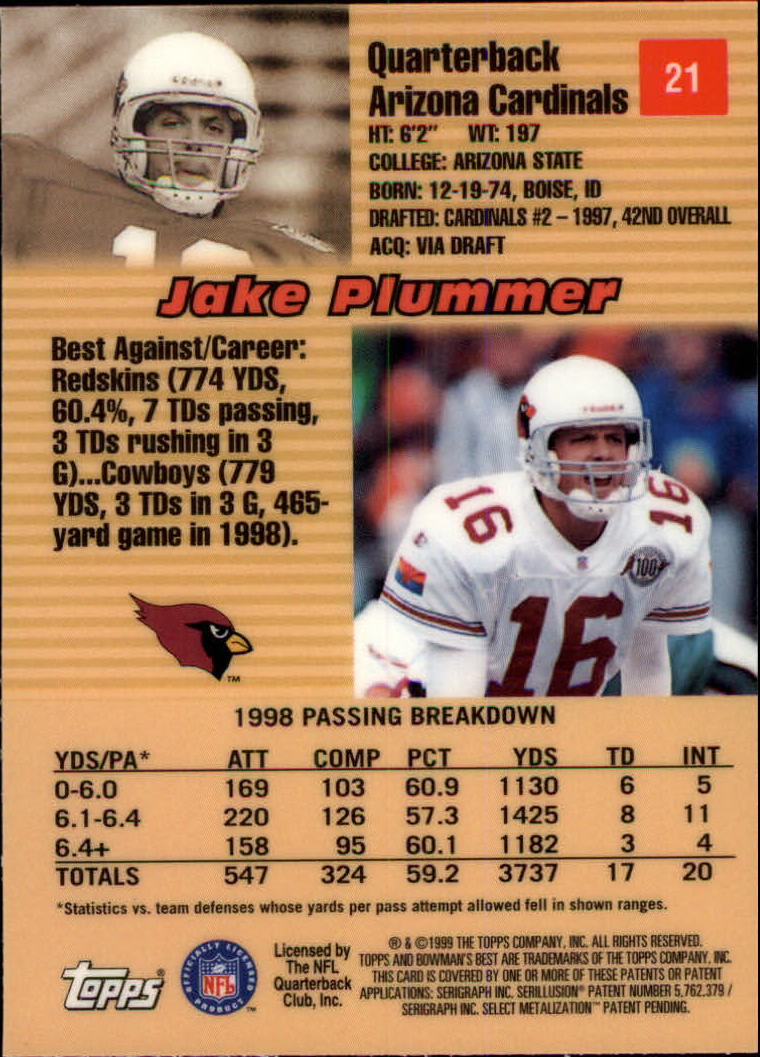 1999 Bowman's Best #21 Jake Plummer back image