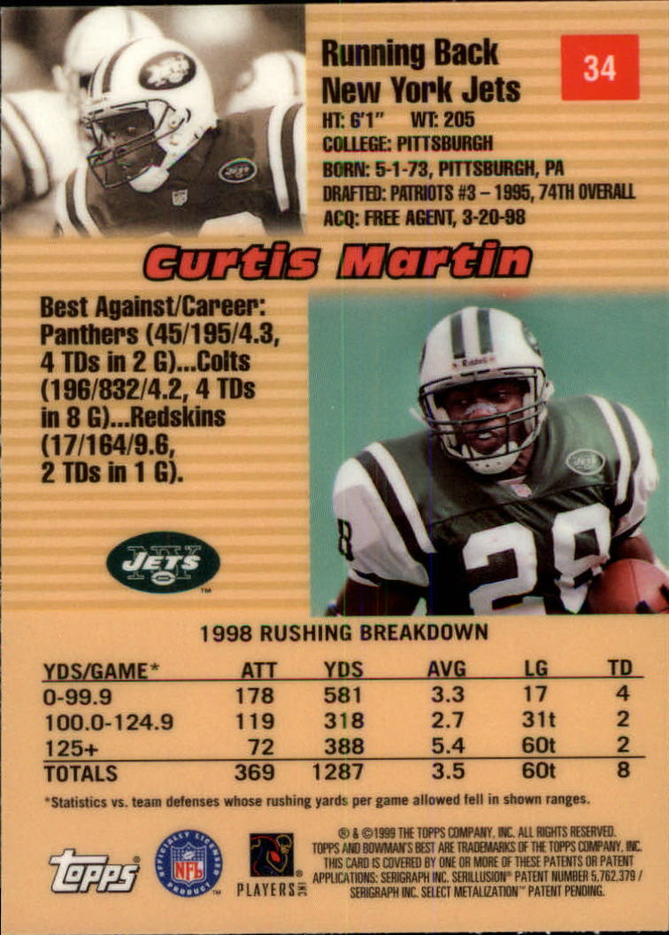 1999 Bowman's Best #34 Curtis Martin back image