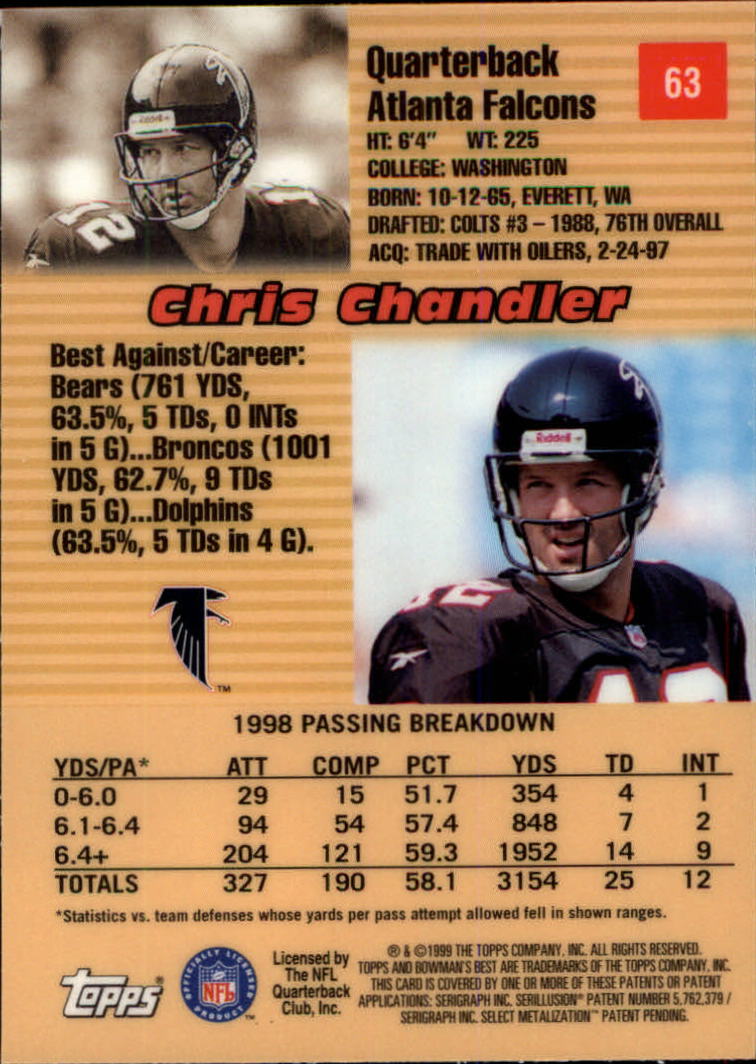 1999 Bowman's Best #63 Chris Chandler back image