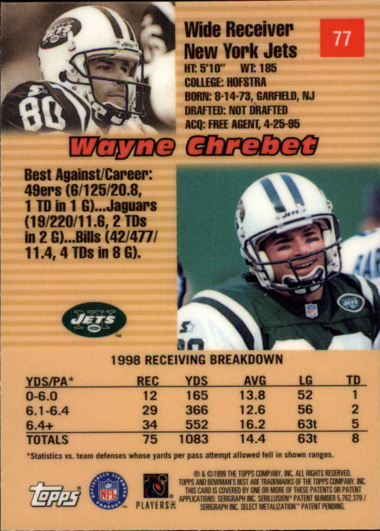 1999 Bowman's Best #77 Wayne Chrebet back image