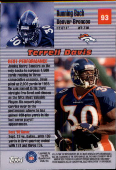 1999 Bowman's Best #93 Terrell Davis BP back image