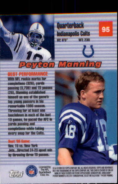 1999 Bowman's Best #95 Peyton Manning BP back image